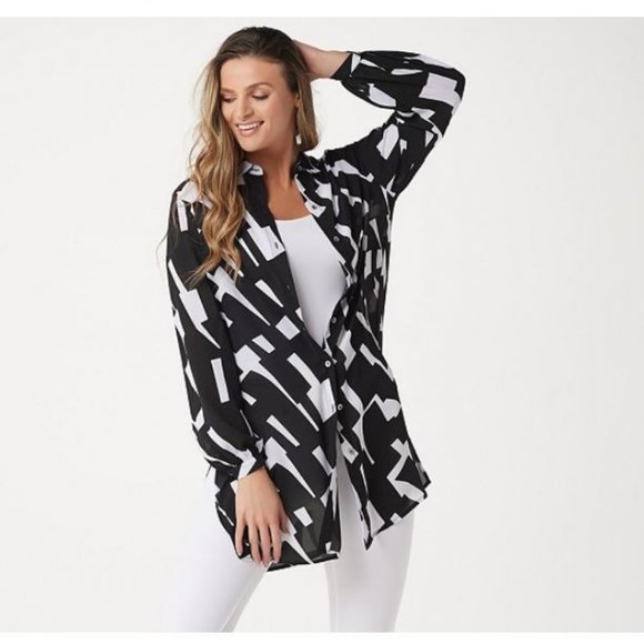 dennis basso Tops - Dennis Basso Printed Woven Button Front Duster 545